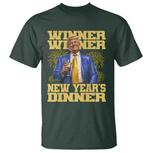 Funny Trump New Year 2025 T Shirt Winner Winner New Year's Dinner Champagne TS11 Dark Forest Green Print Your Wear
