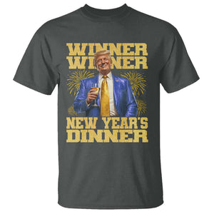 Funny Trump New Year 2025 T Shirt Winner Winner New Year's Dinner Champagne TS11 Dark Heather Print Your Wear
