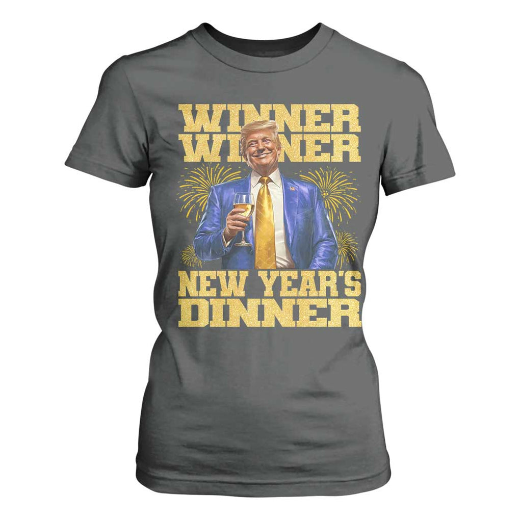 Funny Trump New Year 2025 T Shirt For Women Winner Winner New Year's Dinner Champagne TS11 Dark Heather Print Your Wear