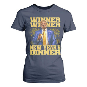 Funny Trump New Year 2025 T Shirt For Women Winner Winner New Year's Dinner Champagne TS11 Navy Print Your Wear