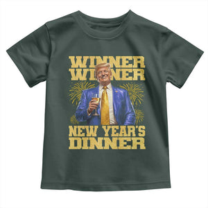 Funny Trump New Year 2025 Toddler T Shirt Winner Winner New Year's Dinner Champagne TS11 Dark Forest Green Print Your Wear