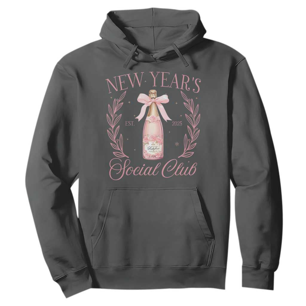 New Year's Social Club 2025 Hoodie Coquette Champagne Bottles TS11 Dark Heather Print Your Wear