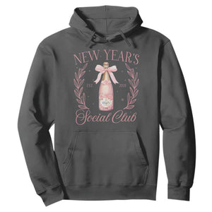 New Year's Social Club 2025 Hoodie Coquette Champagne Bottles TS11 Dark Heather Print Your Wear