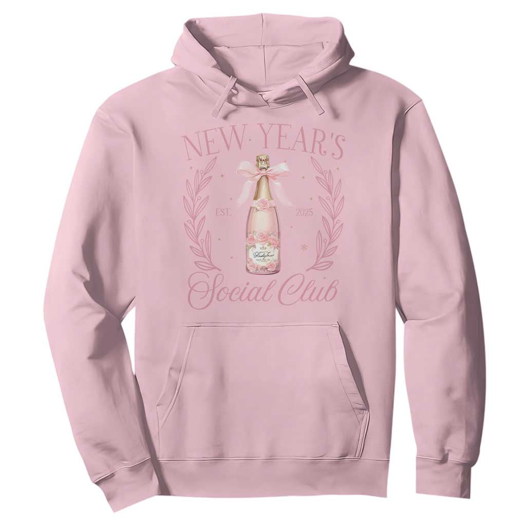 New Year's Social Club 2025 Hoodie Coquette Champagne Bottles TS11 Light Pink Print Your Wear