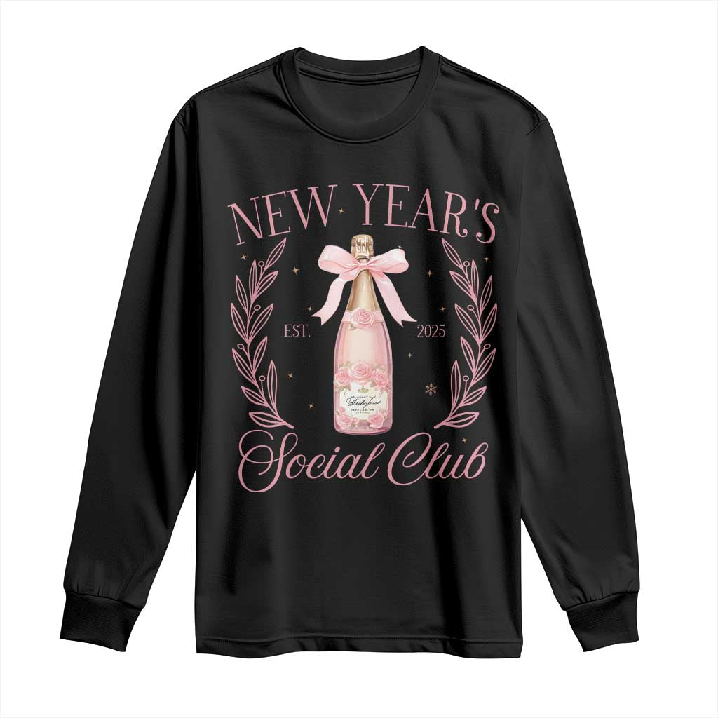 New Year's Social Club 2025 Long Sleeve Shirt Coquette Champagne Bottles TS11 Black Print Your Wear