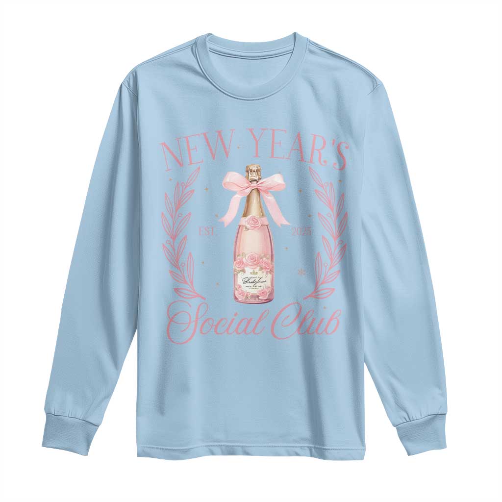New Year's Social Club 2025 Long Sleeve Shirt Coquette Champagne Bottles TS11 Light Blue Print Your Wear