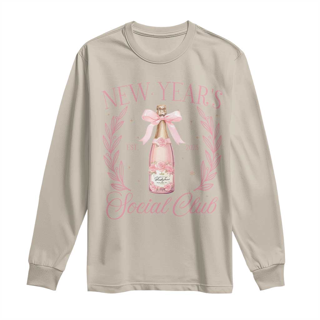 New Year's Social Club 2025 Long Sleeve Shirt Coquette Champagne Bottles TS11 Sand Print Your Wear