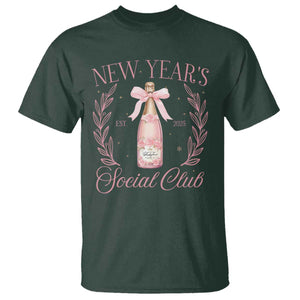 New Year's Social Club 2025 T Shirt Coquette Champagne Bottles TS11 Dark Forest Green Print Your Wear