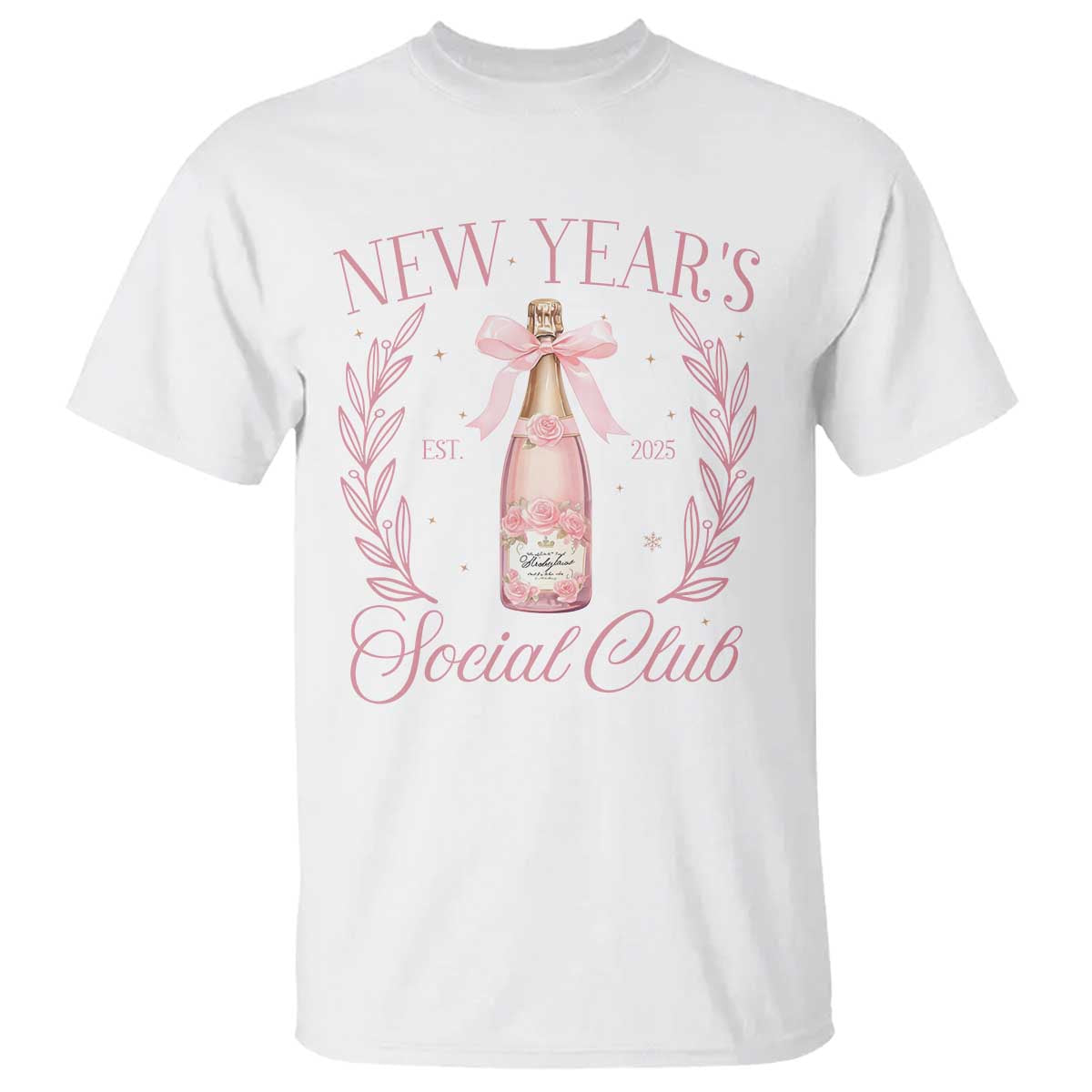 New Year's Social Club 2025 T Shirt Coquette Champagne Bottles TS11 White Print Your Wear