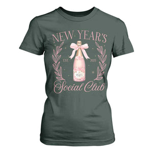 New Year's Social Club 2025 T Shirt For Women Coquette Champagne Bottles TS11 Dark Forest Green Print Your Wear