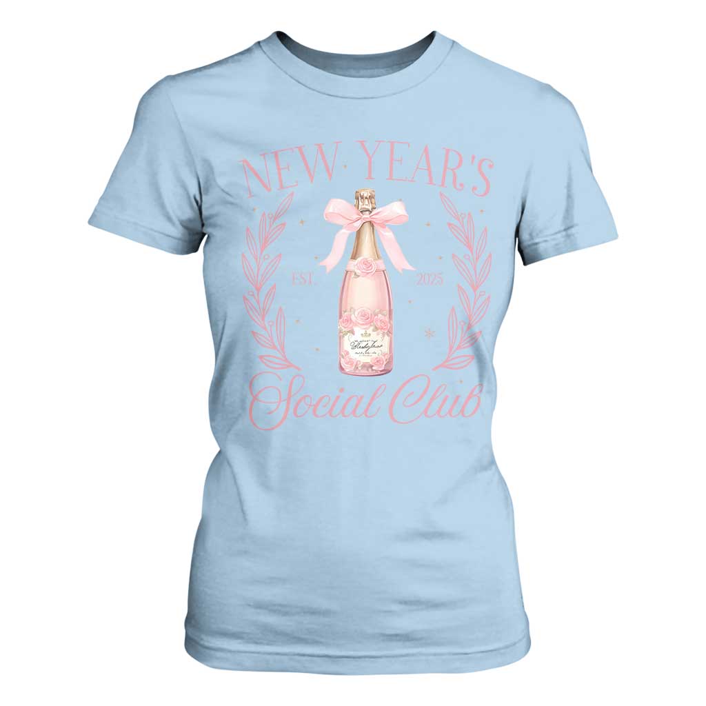 New Year's Social Club 2025 T Shirt For Women Coquette Champagne Bottles TS11 Light Blue Print Your Wear