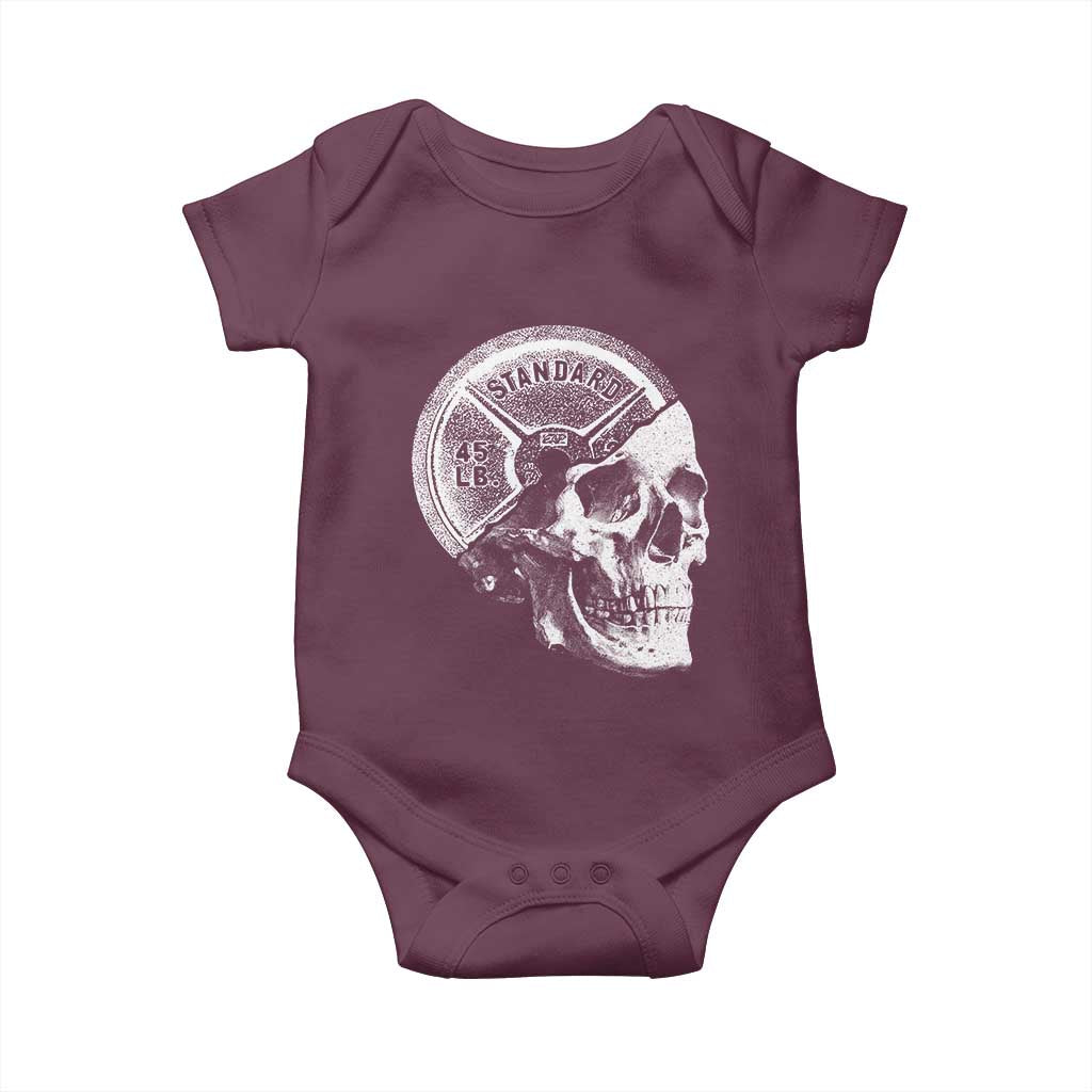 Skull 45 lbs Plate Weight Lifting Gym Workout Baby Onesie TS11 Maroon Print Your Wear