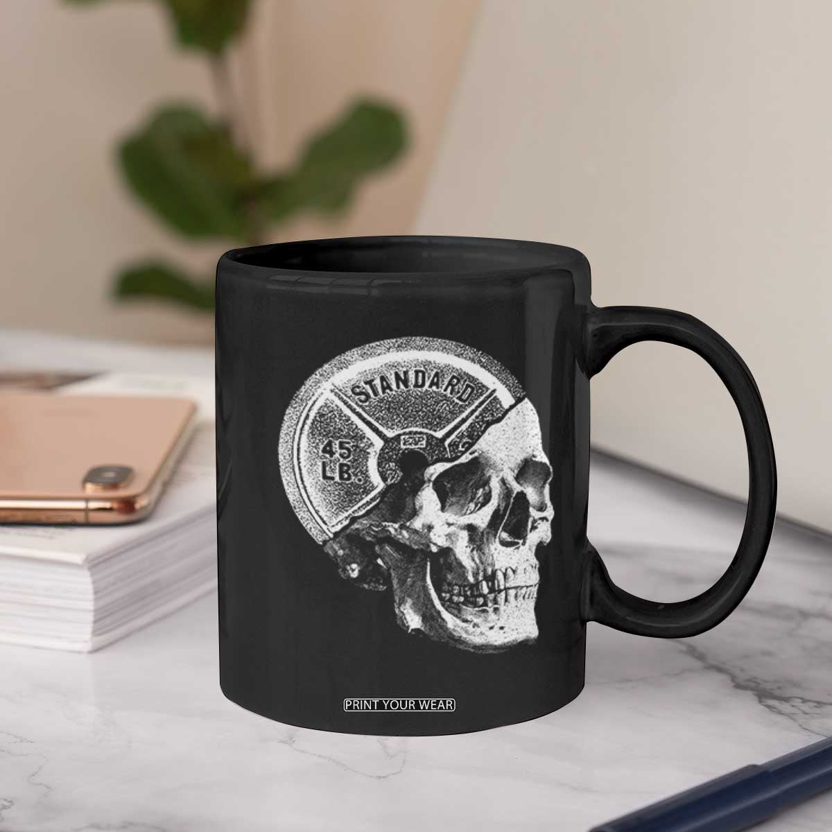 Skull 45 lbs Plate Weight Lifting Gym Workout Coffee Mug TS11 Print Your Wear