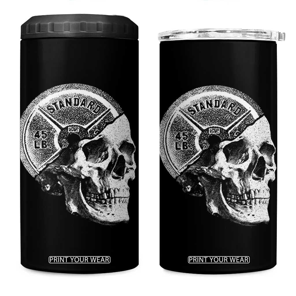 Skull 45 lbs Plate Weight Lifting Gym Workout 4 in 1 Can Cooler Tumbler TS11 One Size: 16 oz Black Print Your Wear