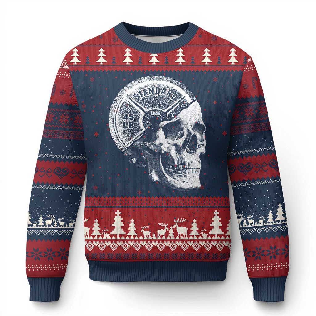 Skull 45 lbs Plate Weight Lifting Gym Workout Ugly Christmas Sweater TS11 Navy Red Print Your Wear