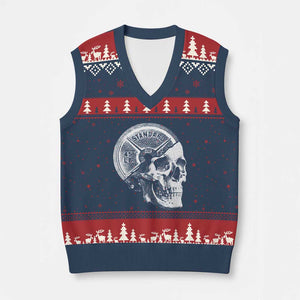 Skull 45 lbs Plate Weight Lifting Gym Workout V-Neck Knit Sweater Vest TS11 Navy Red Print Your Wear