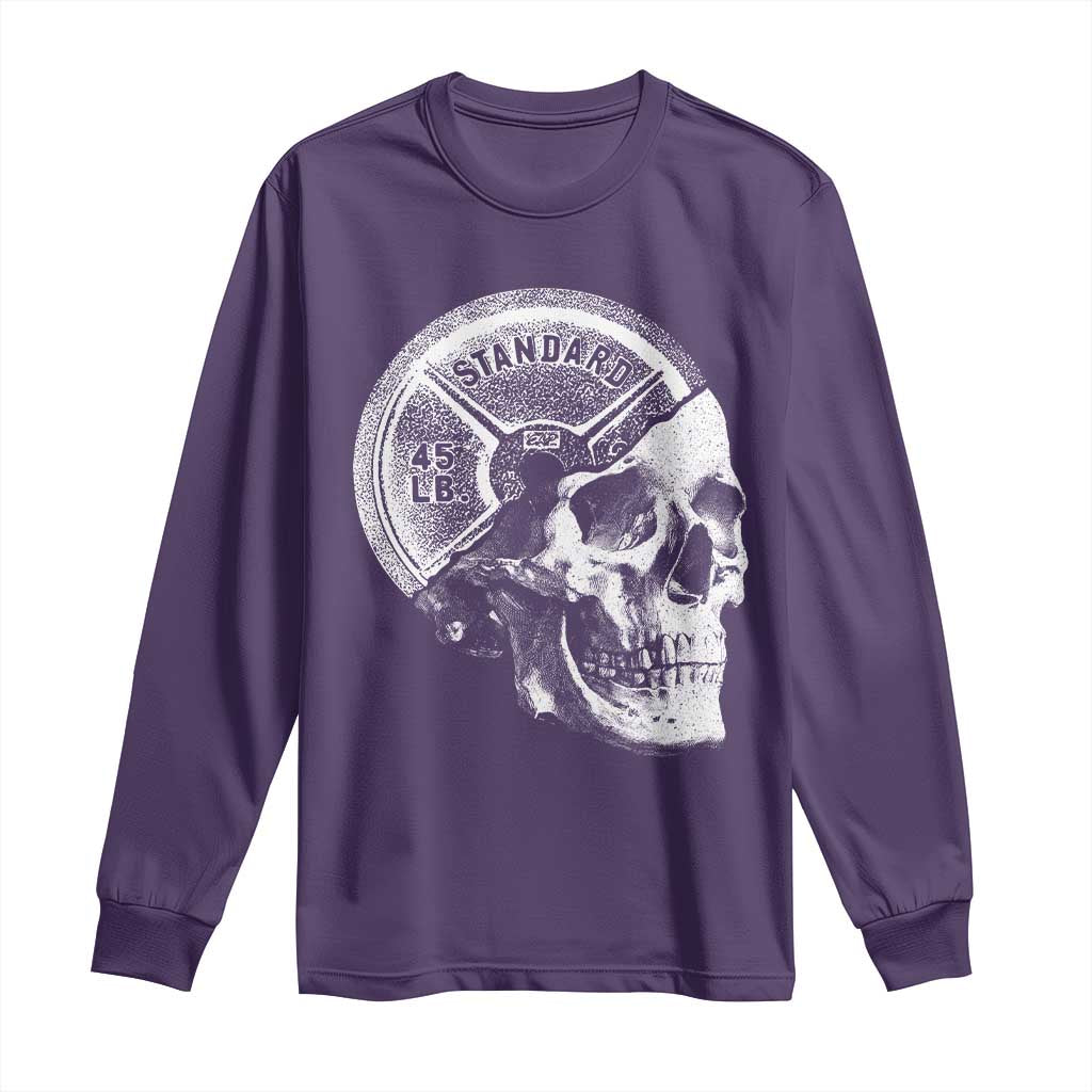 Skull 45 lbs Plate Weight Lifting Gym Workout Long Sleeve Shirt TS11 Purple Print Your Wear