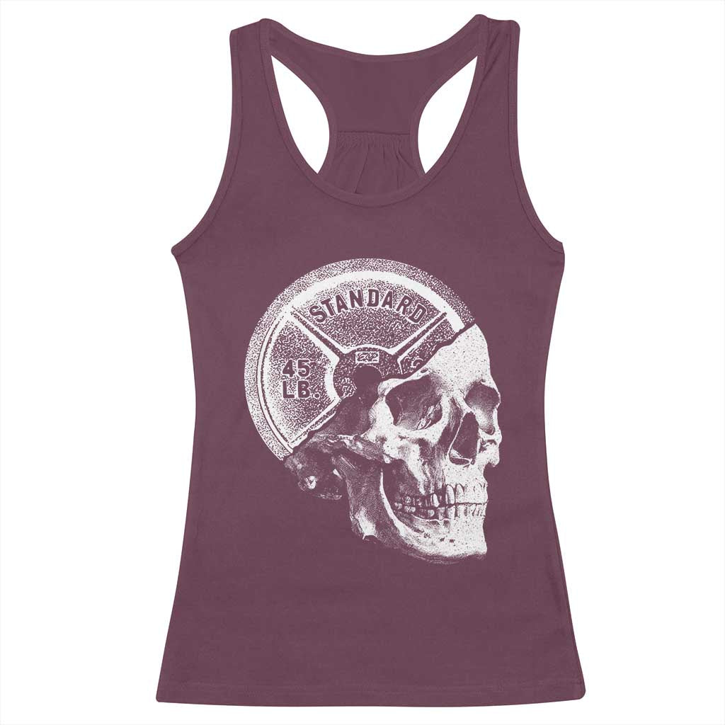 Skull 45 lbs Plate Weight Lifting Gym Workout Racerback Tank Top TS11 Maroon Print Your Wear