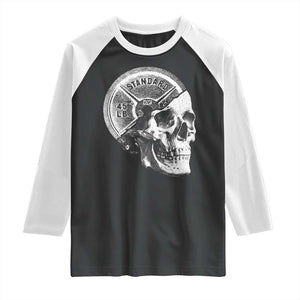 Skull 45 lbs Plate Weight Lifting Gym Workout Raglan Shirt TS11 Black White Print Your Wear