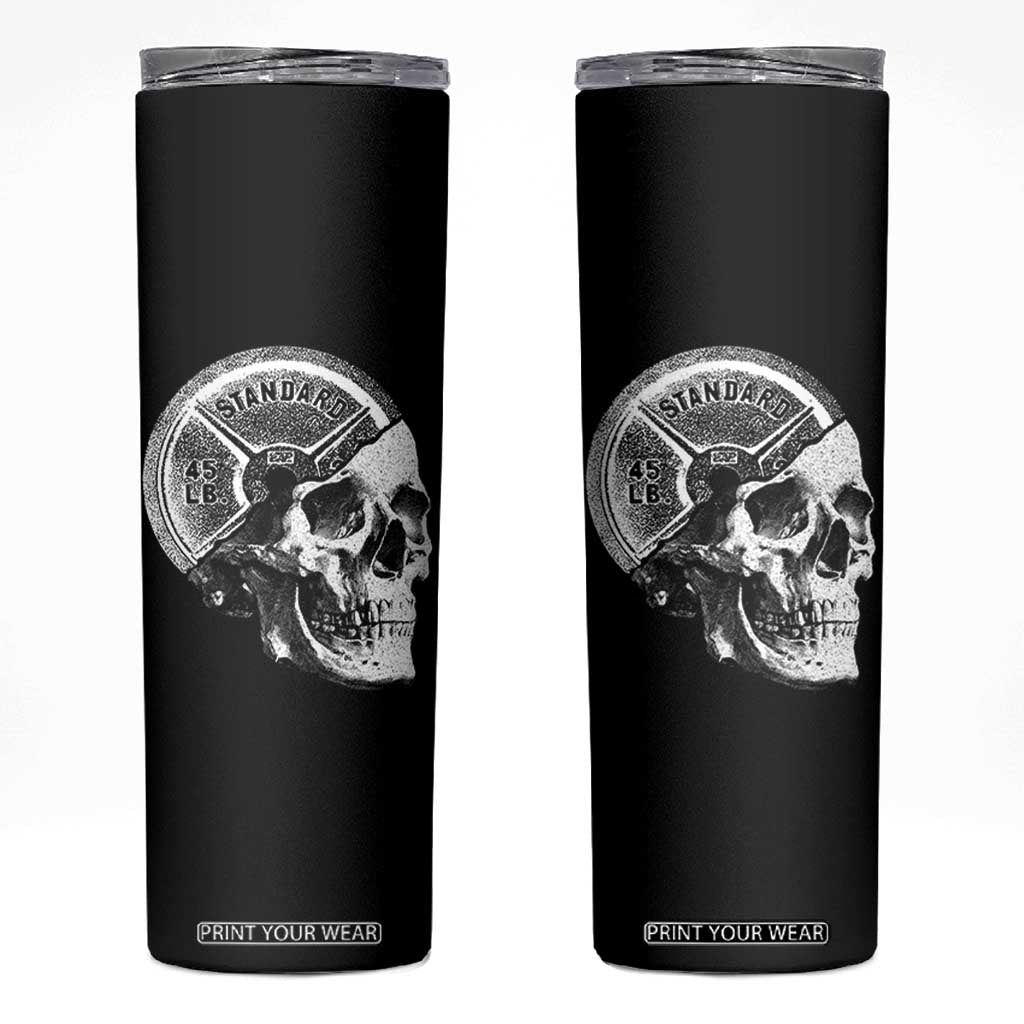 Skull 45 lbs Plate Weight Lifting Gym Workout Skinny Tumbler TS11 Black Print Your Wear