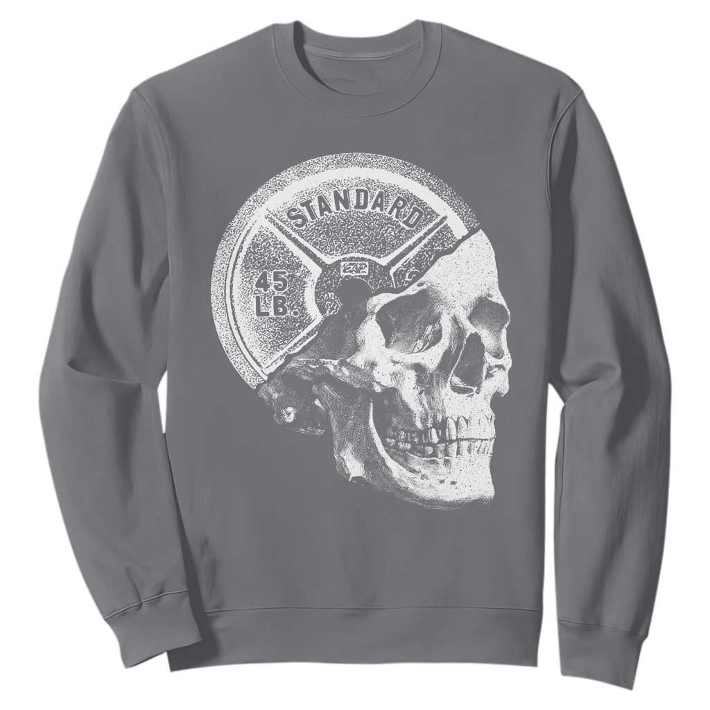 Skull 45 lbs Plate Weight Lifting Gym Workout Sweatshirt TS11 Charcoal Print Your Wear