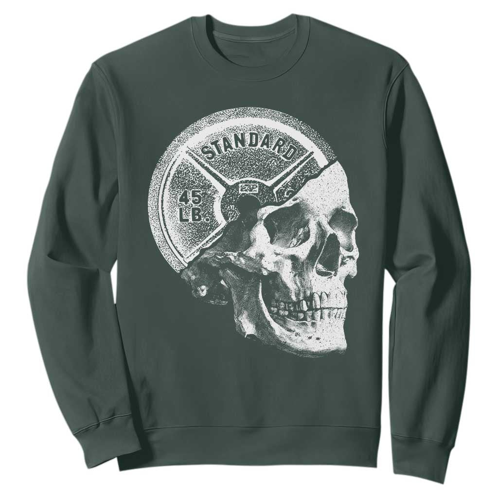 Skull 45 lbs Plate Weight Lifting Gym Workout Sweatshirt TS11 Dark Forest Green Print Your Wear