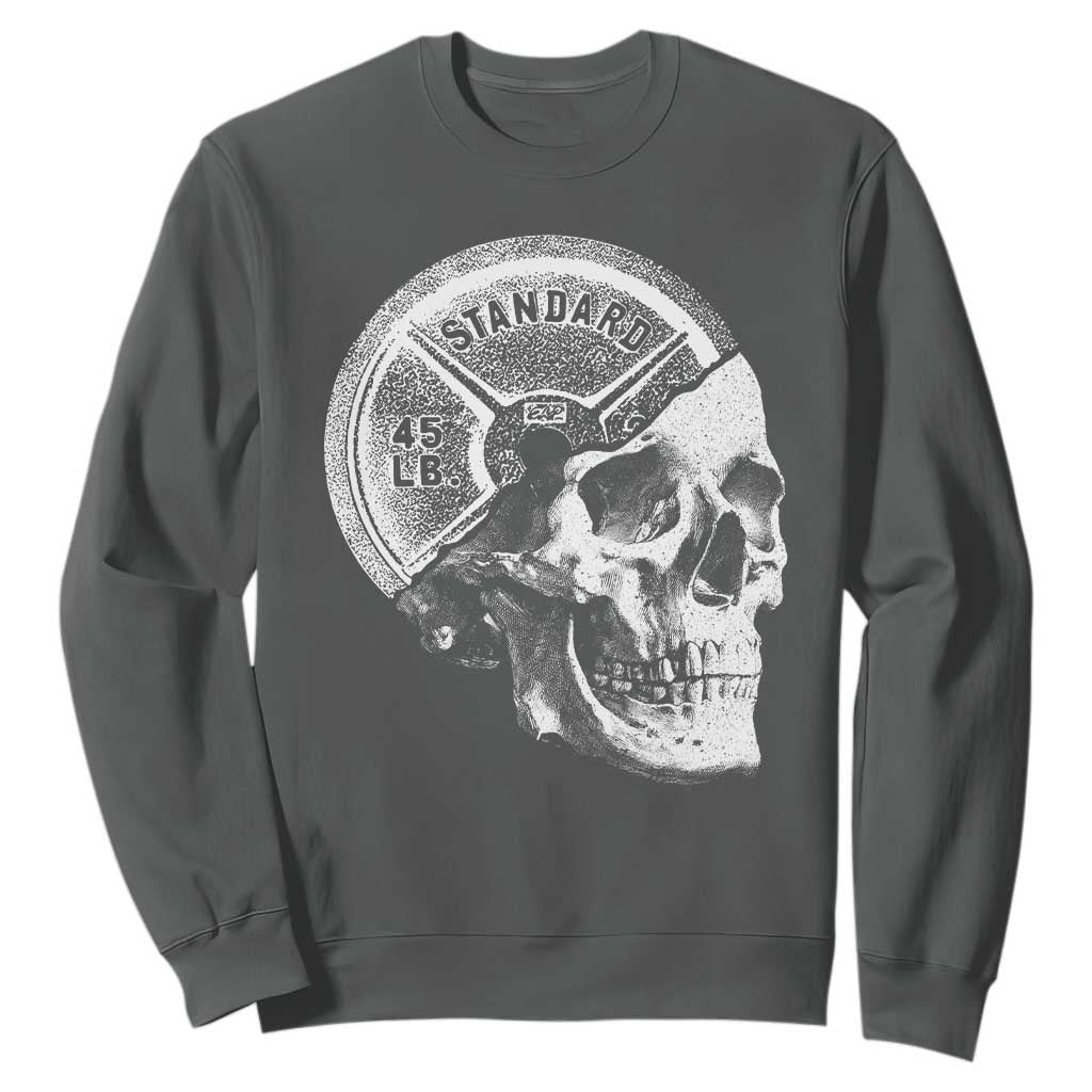 Skull 45 lbs Plate Weight Lifting Gym Workout Sweatshirt TS11 Dark Heather Print Your Wear