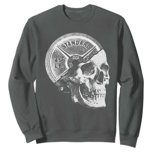 Skull 45 lbs Plate Weight Lifting Gym Workout Sweatshirt TS11 Dark Heather Print Your Wear