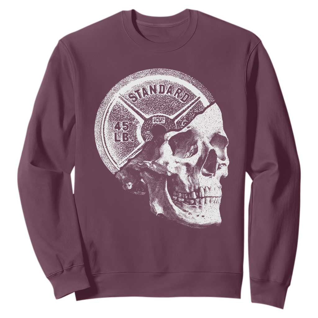 Skull 45 lbs Plate Weight Lifting Gym Workout Sweatshirt TS11 Maroon Print Your Wear