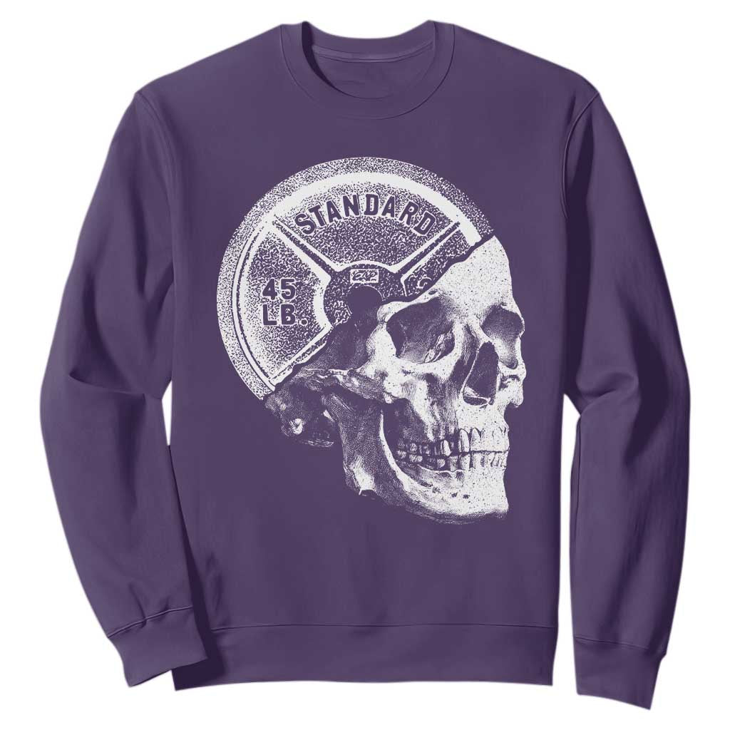 Skull 45 lbs Plate Weight Lifting Gym Workout Sweatshirt TS11 Purple Print Your Wear