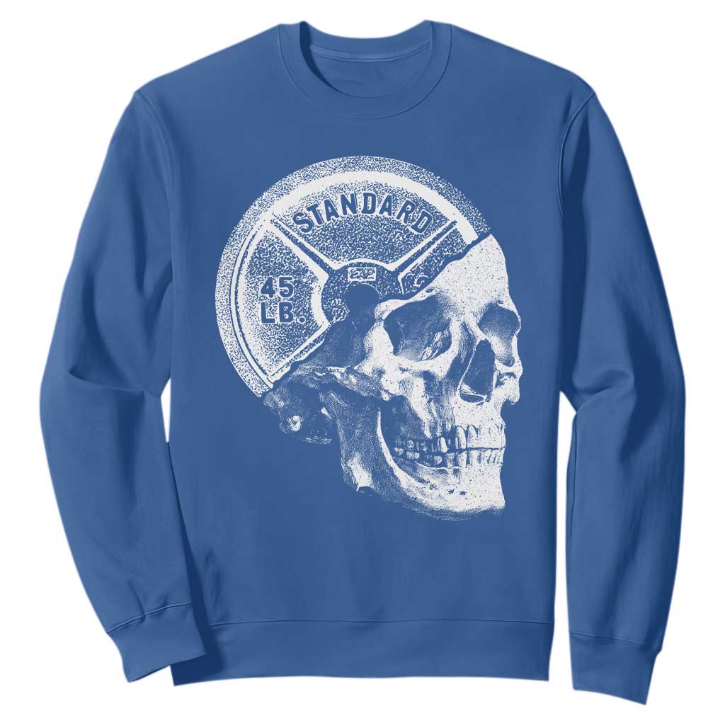 Skull 45 lbs Plate Weight Lifting Gym Workout Sweatshirt TS11 Royal Blue Print Your Wear
