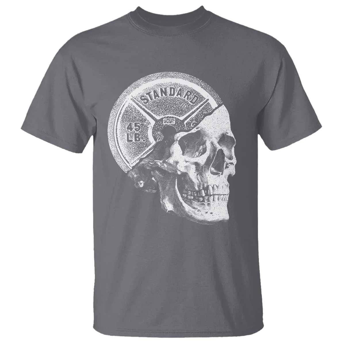 Skull 45 lbs Plate Weight Lifting Gym Workout T Shirt TS11 Charcoal Print Your Wear