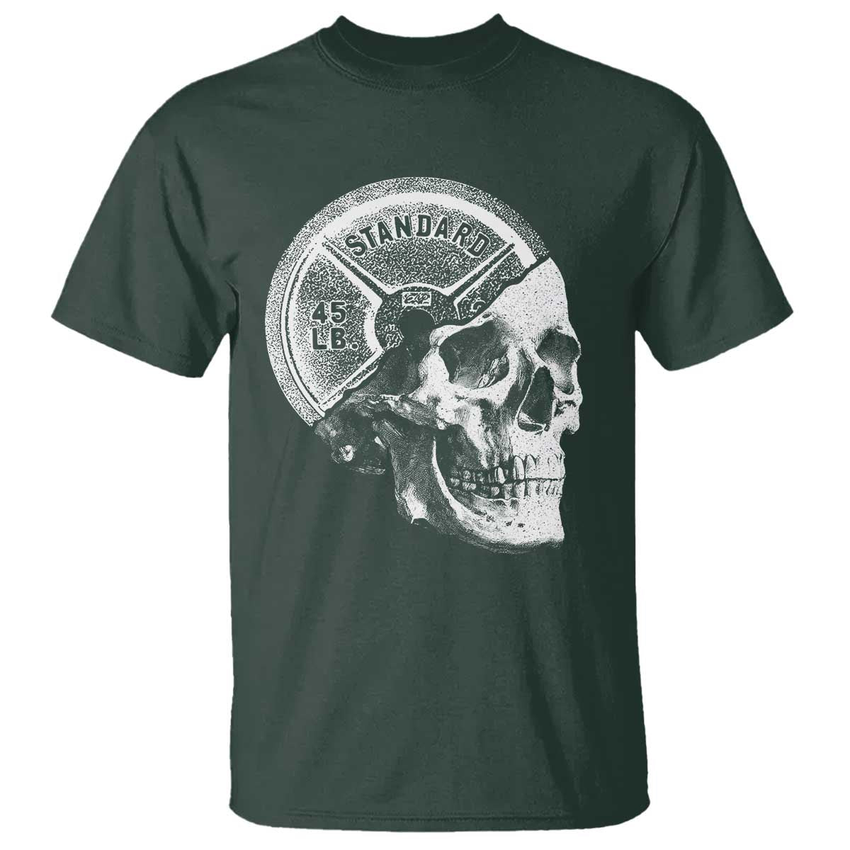 Skull 45 lbs Plate Weight Lifting Gym Workout T Shirt TS11 Dark Forest Green Print Your Wear