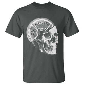 Skull 45 lbs Plate Weight Lifting Gym Workout T Shirt TS11 Dark Heather Print Your Wear
