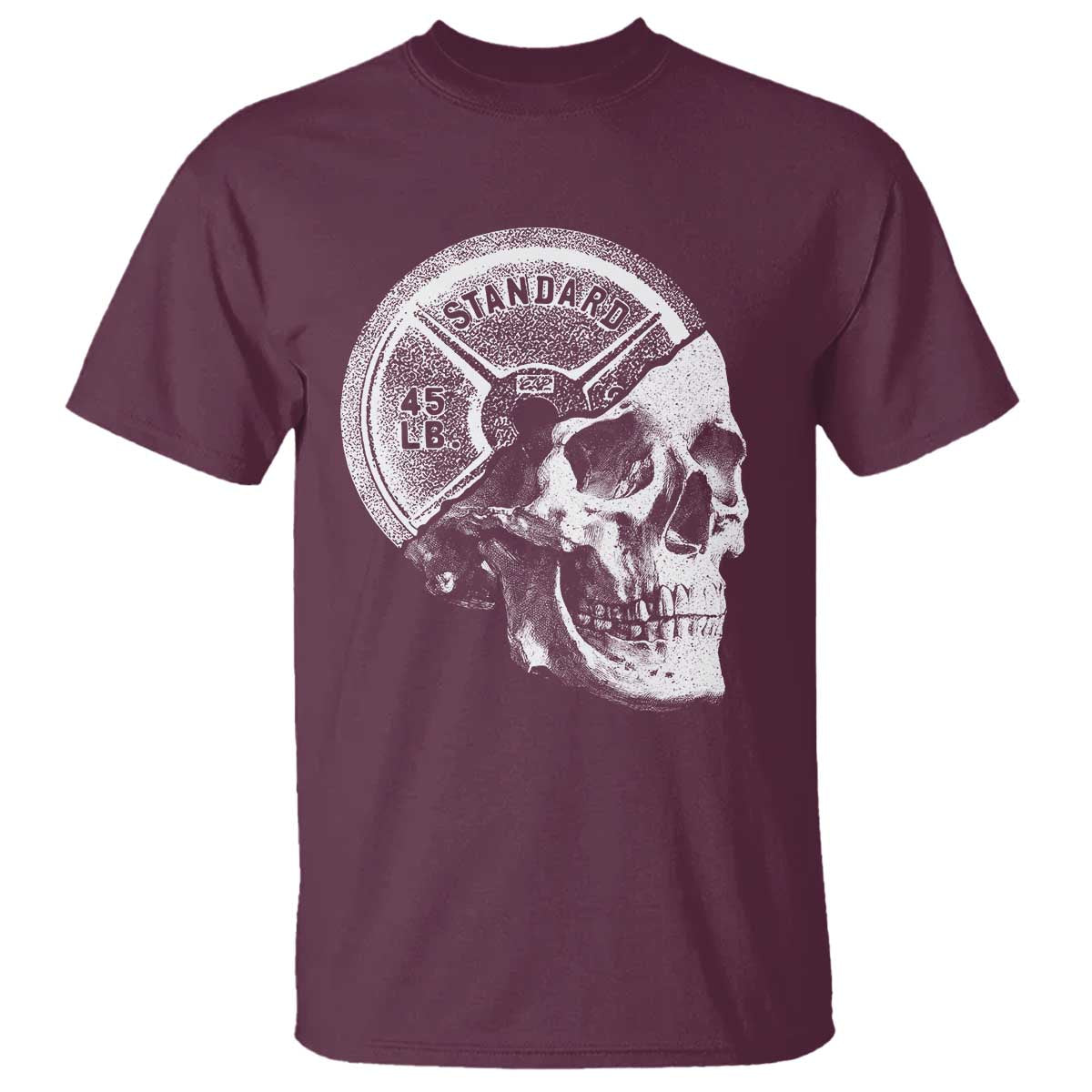 Skull 45 lbs Plate Weight Lifting Gym Workout T Shirt TS11 Maroon Print Your Wear