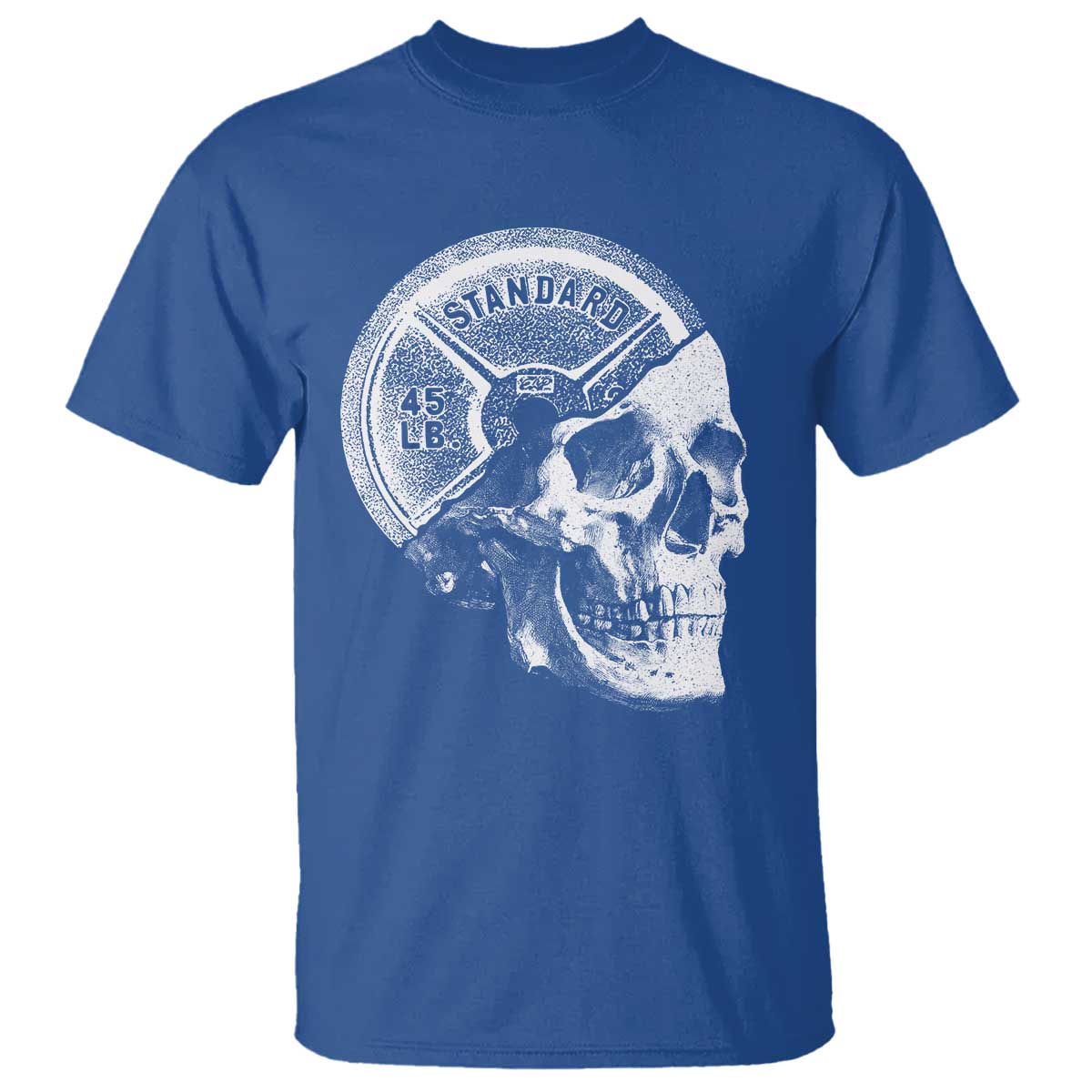 Skull 45 lbs Plate Weight Lifting Gym Workout T Shirt TS11 Royal Blue Print Your Wear
