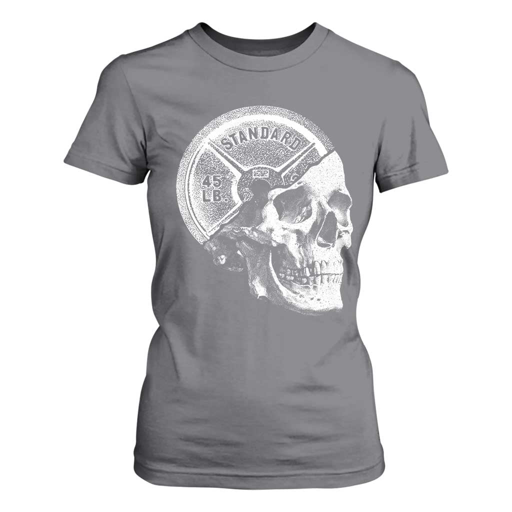 Skull 45 lbs Plate Weight Lifting Gym Workout T Shirt For Women TS11 Charcoal Print Your Wear
