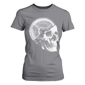 Skull 45 lbs Plate Weight Lifting Gym Workout T Shirt For Women TS11 Charcoal Print Your Wear