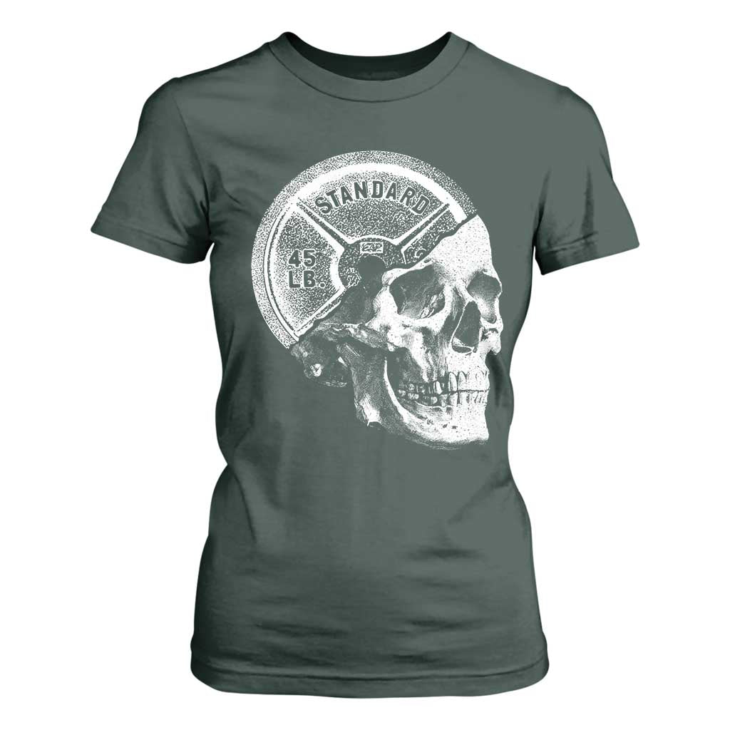 Skull 45 lbs Plate Weight Lifting Gym Workout T Shirt For Women TS11 Dark Forest Green Print Your Wear