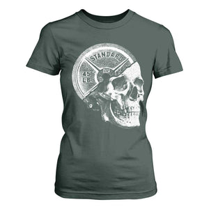 Skull 45 lbs Plate Weight Lifting Gym Workout T Shirt For Women TS11 Dark Forest Green Print Your Wear