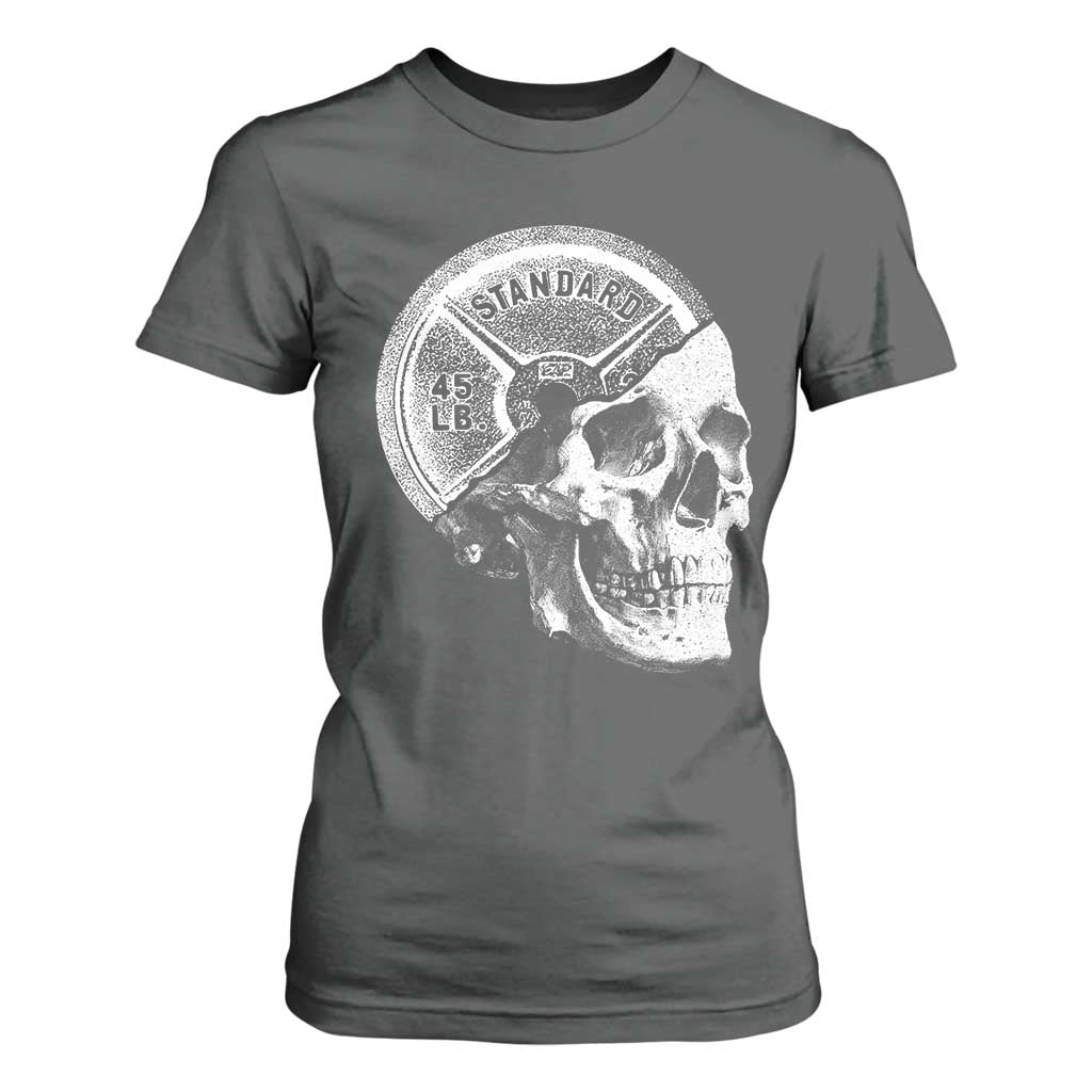 Skull 45 lbs Plate Weight Lifting Gym Workout T Shirt For Women TS11 Dark Heather Print Your Wear