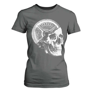 Skull 45 lbs Plate Weight Lifting Gym Workout T Shirt For Women TS11 Dark Heather Print Your Wear