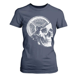 Skull 45 lbs Plate Weight Lifting Gym Workout T Shirt For Women TS11 Navy Print Your Wear