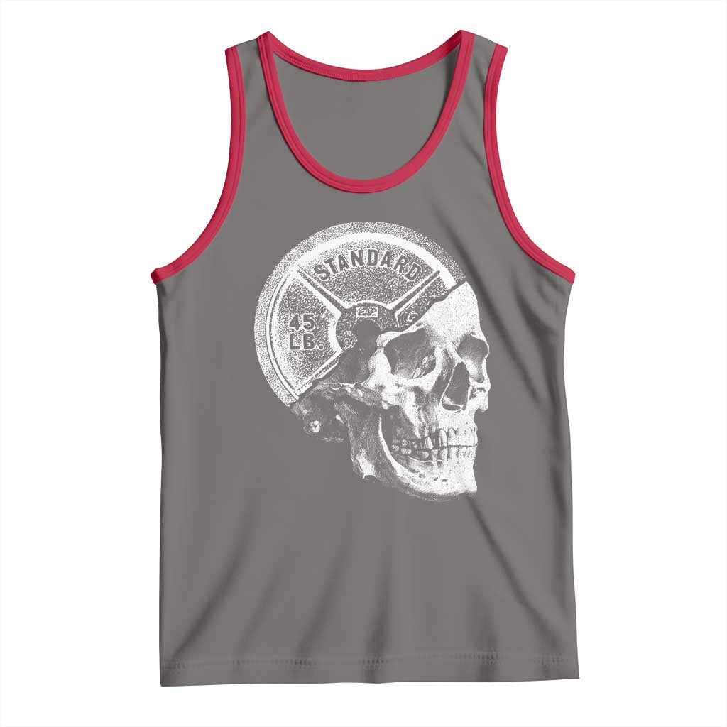 Skull 45 lbs Plate Weight Lifting Gym Workout Tank Top TS11 Deep Heather Red Print Your Wear