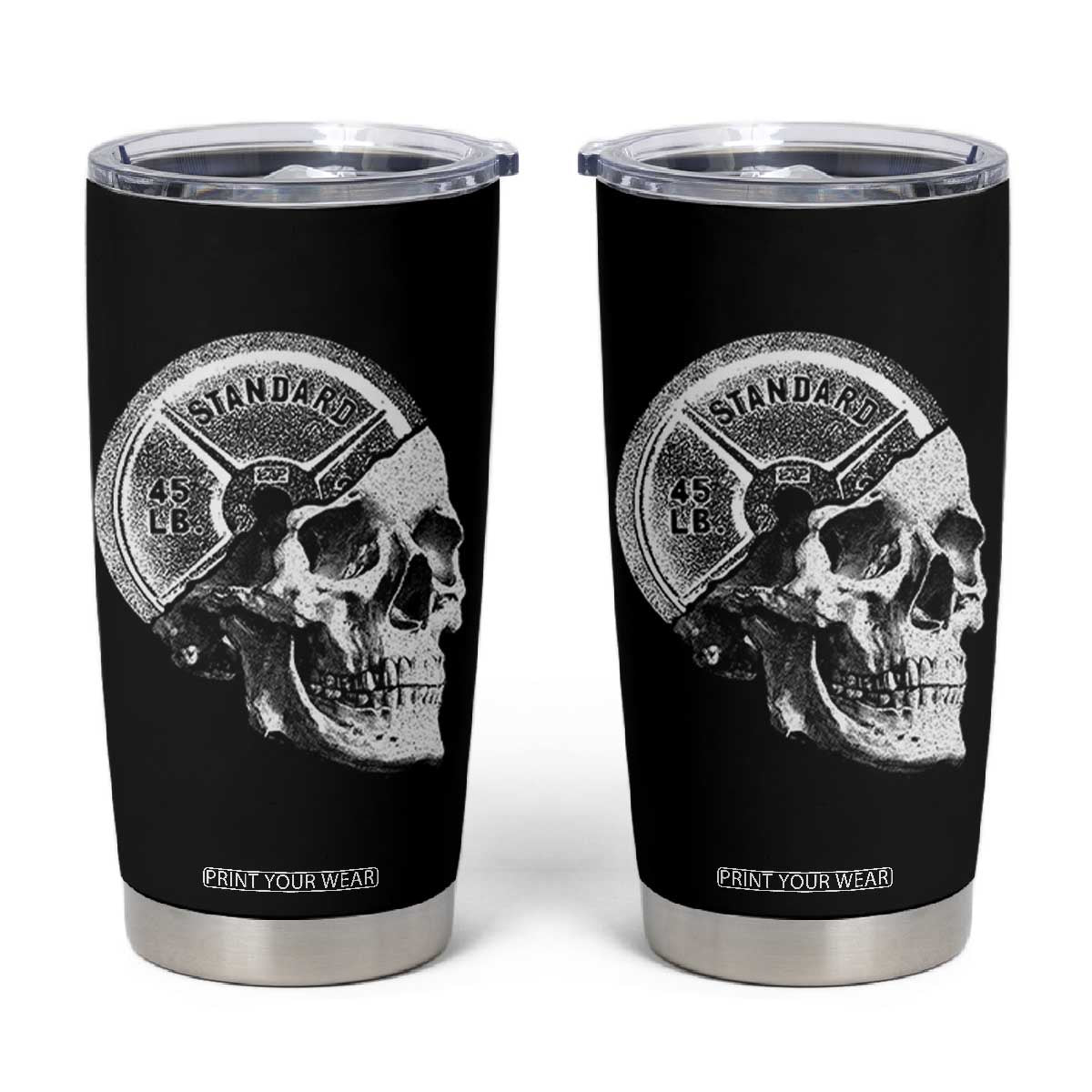 Skull 45 lbs Plate Weight Lifting Gym Workout Tumbler Cup TS11 Black Print Your Wear