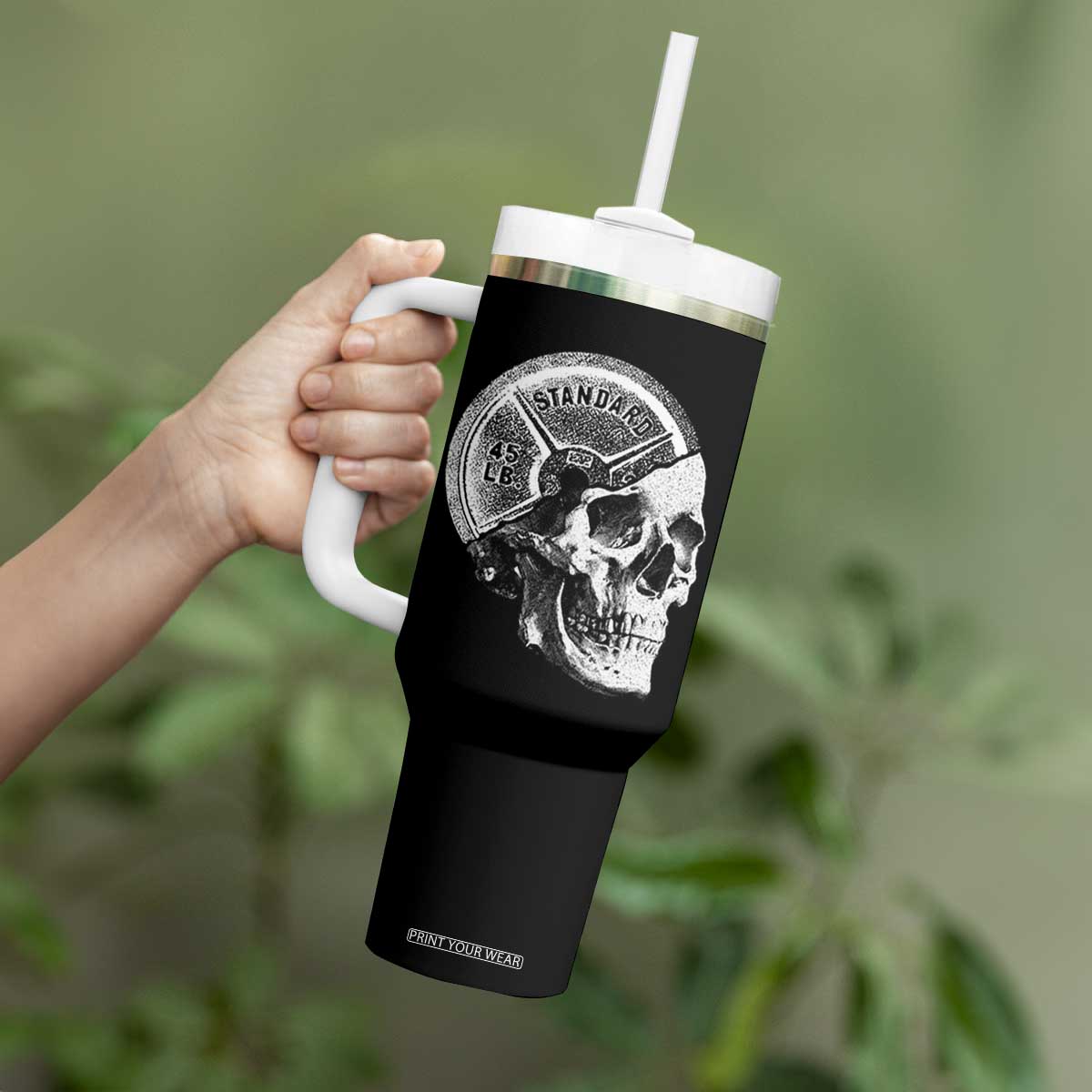 Skull 45 lbs Plate Weight Lifting Gym Workout Tumbler With Handle TS11 Print Your Wear
