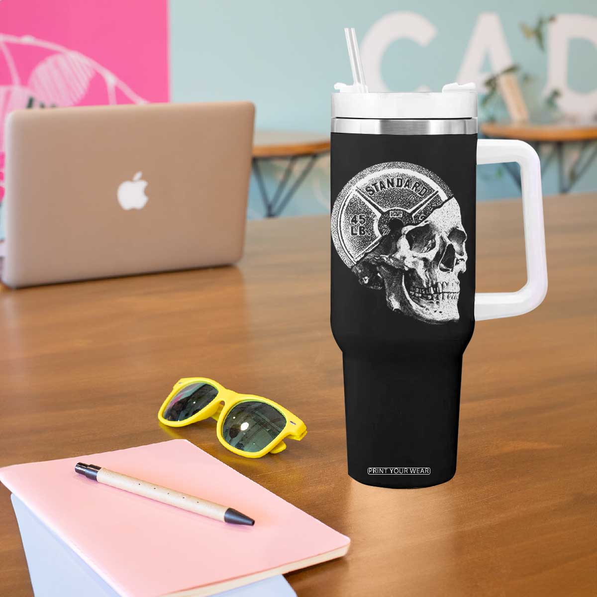 Skull 45 lbs Plate Weight Lifting Gym Workout Tumbler With Handle TS11 Print Your Wear