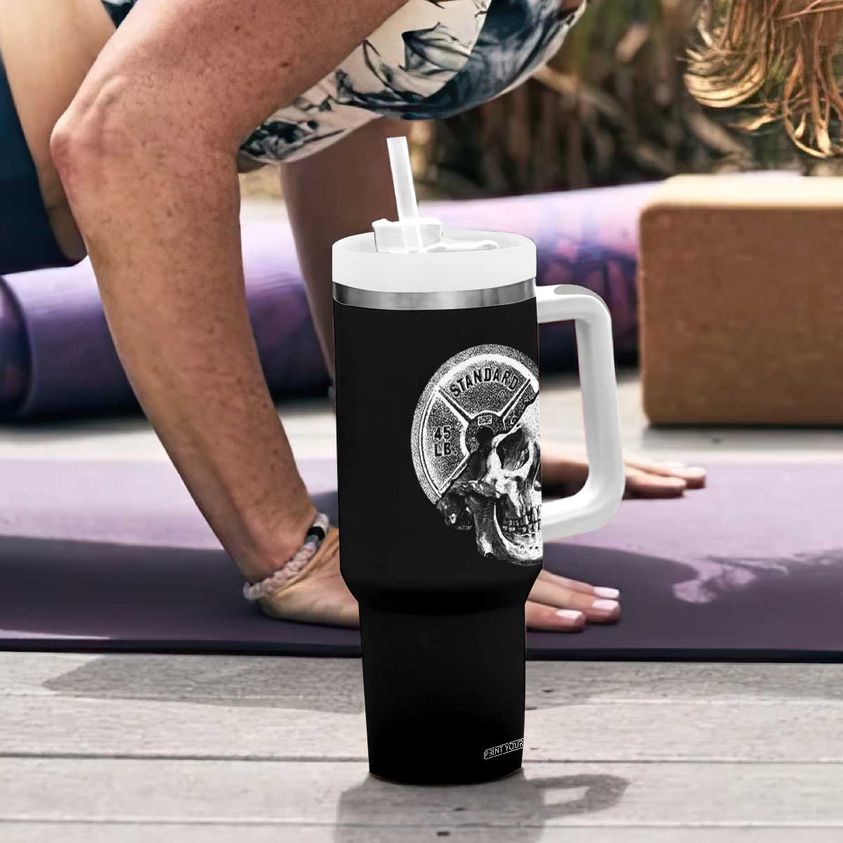 Skull 45 lbs Plate Weight Lifting Gym Workout Tumbler With Handle TS11 Print Your Wear