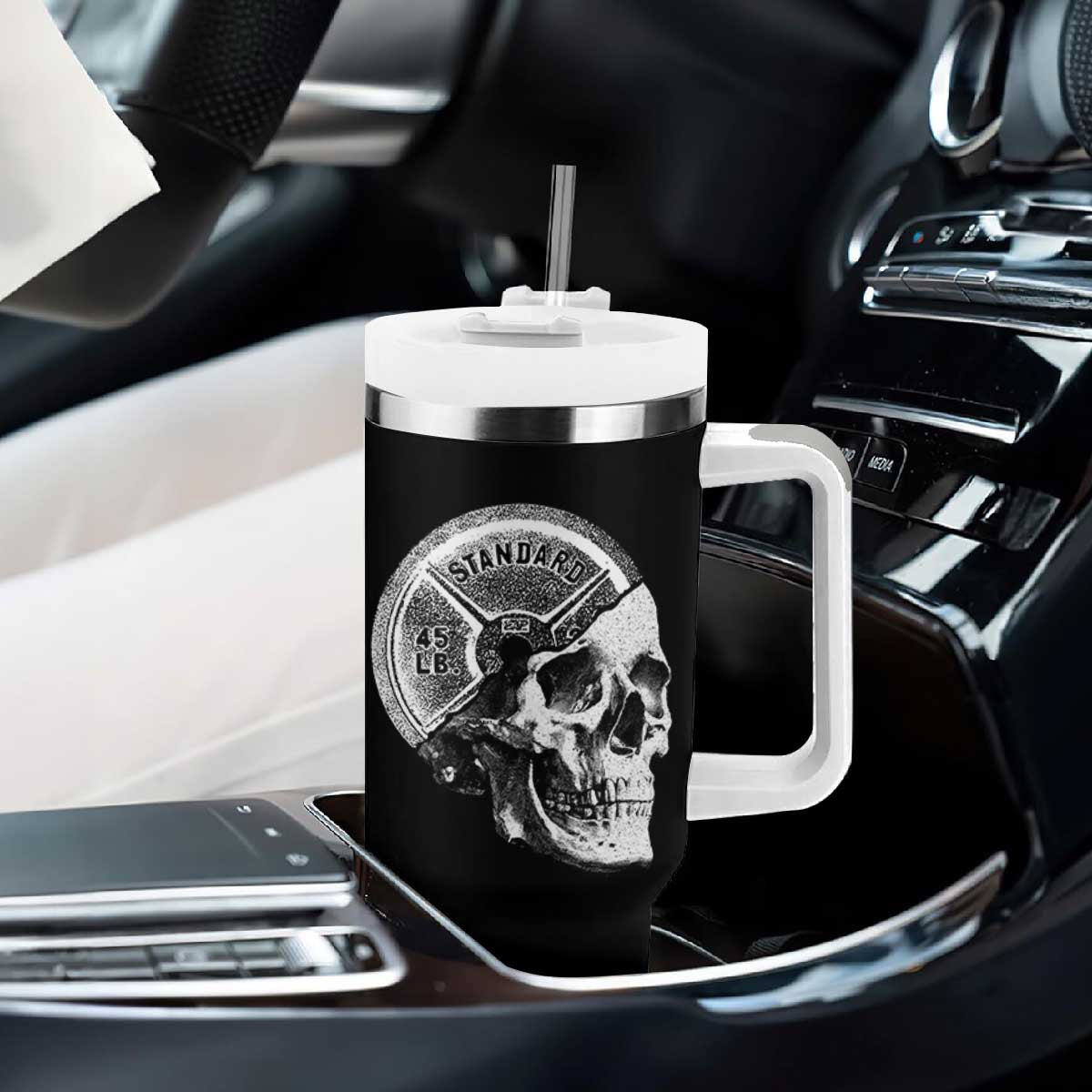 Skull 45 lbs Plate Weight Lifting Gym Workout Tumbler With Handle TS11 Print Your Wear