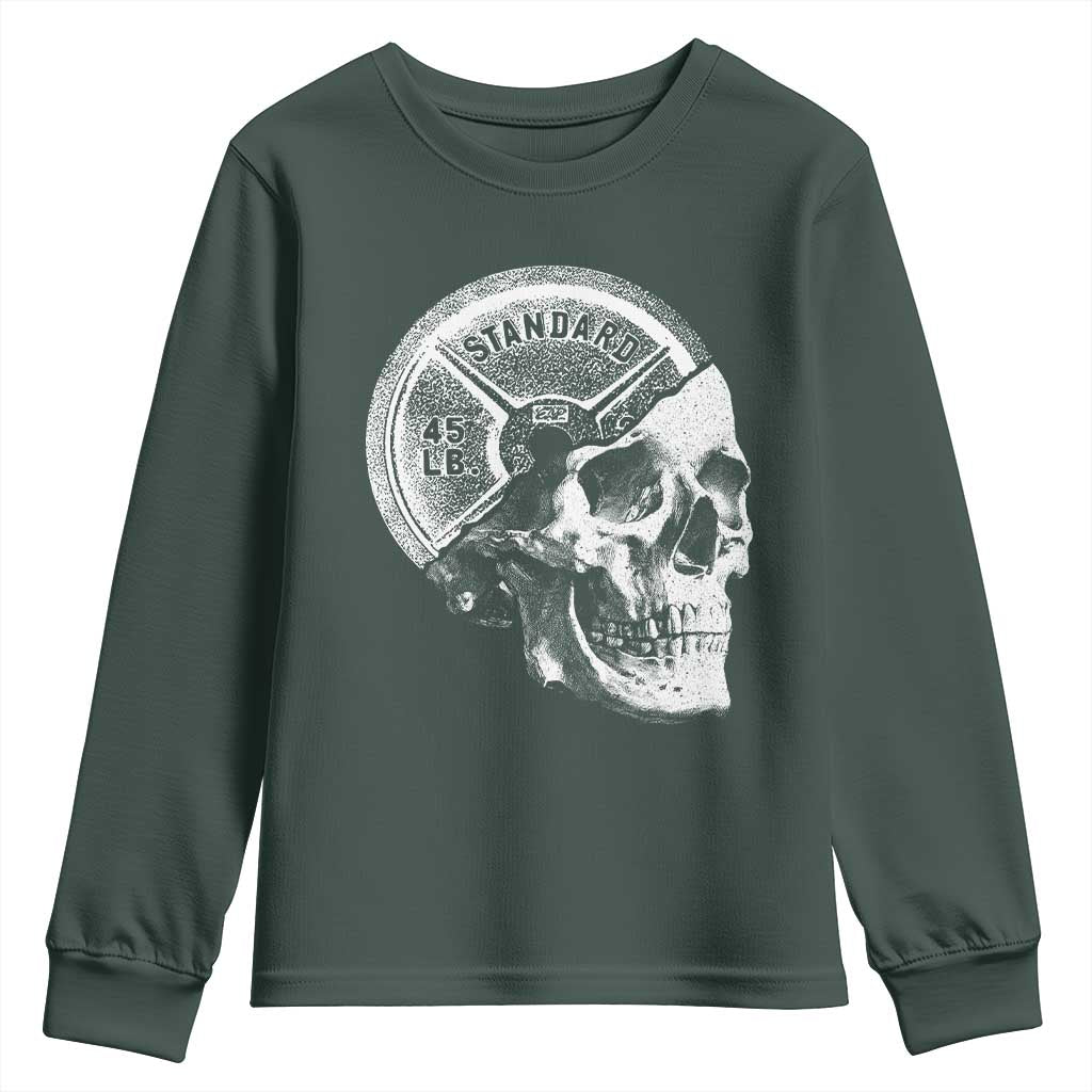 Skull 45 lbs Plate Weight Lifting Gym Workout Youth Sweatshirt TS11 Dark Forest Green Print Your Wear